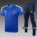 6Calcio: Maglietta Polo Shirts Cruze Manica Corta + Pantaloni Azzurra C482# 2020 2021