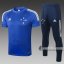 6Calcio: Maglietta Polo Shirts Cruze Manica Corta + Pantaloni Azzurra C482# 2020 2021