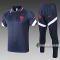 6Calcio: Maglietta Polo Shirts Francia Manica Corta + Pantaloni Azzurra Marino C488# 2020 2021