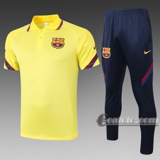 6Calcio: Maglietta Polo Shirts Fc Barcellona Manica Corta + Pantaloni Gialla C490# 2020 2021