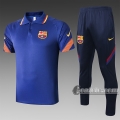 6Calcio: Maglietta Polo Shirts Fc Barcellona Manica Corta + Pantaloni Azzurra C491# 2020 2021