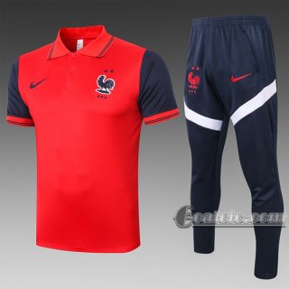 6Calcio: Maglietta Polo Shirts Francia Manica Corta + Pantaloni Rossa C493# 2020 2021