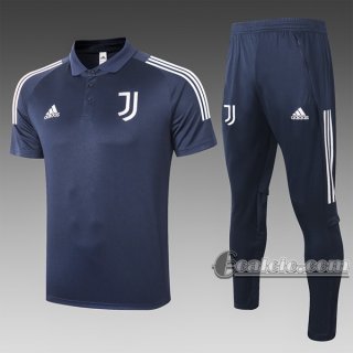 6Calcio: Maglietta Polo Shirts Juventus Turin Manica Corta + Pantaloni Azzurra Marino C494# 2020 2021