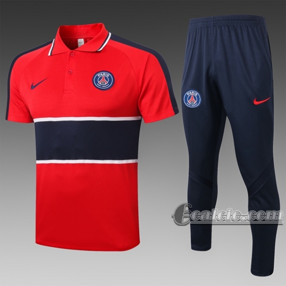 6Calcio: Maglietta Polo Shirts Psg Paris Saint Germain Manica Corta + Pantaloni Rossa - Azzurra Marino C499# 2020 2021