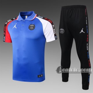 6Calcio: Maglietta Polo Shirts Air Jordan * Psg Paris Manica Corta + Pantaloni Azzurra C500# 2020 2021
