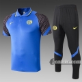 6Calcio: Maglietta Polo Shirts Inter Milan Manica Corta + Pantaloni Azzurra C504# 2020 2021