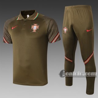 6Calcio: Maglietta Polo Shirts Portogallo Manica Corta + Pantaloni Nera C509# 2020 2021