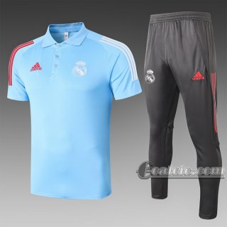 6Calcio: Maglietta Polo Shirts Real Madrid Manica Corta + Pantaloni Azzurra C511# 2020 2021