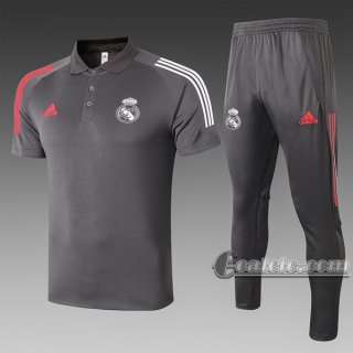 6Calcio: Maglietta Polo Shirts Real Madrid Manica Corta + Pantaloni Grigio Scuro C513# 2020 2021