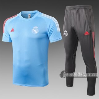 6Calcio: Maglietta Polo Shirts Real Madrid Manica Corta + Pantaloni Azzurro C517# 2020 2021