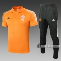 6Calcio: Maglietta Polo Shirts Manchester United Manica Corta + Pantaloni Arancio C520# 2020 2021