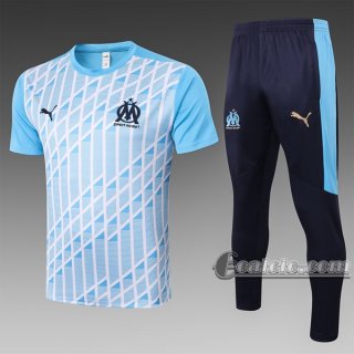 6Calcio: Maglietta Polo Shirts Olympique Marsiglia Manica Corta + Pantaloni Azzurro C523# 2020 2021