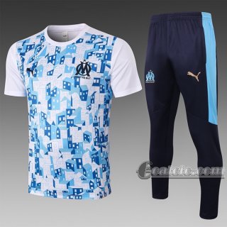 6Calcio: Maglietta Polo Shirts Olympique Marsiglia Manica Corta + Pantaloni Bianca C528 2020 2021