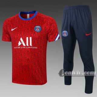 6Calcio: Maglietta Polo Shirts Psg Paris Saint Germain Manica Corta + Pantaloni Rossa C536 2020 2021