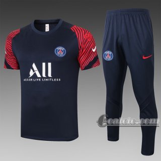 6Calcio: Maglietta Polo Shirts Psg Paris Saint Germain Manica Corta + Pantaloni Azzurra Scuro - Rossa C537 2020 2021