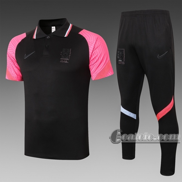 6Calcio: Maglietta Polo Shirts Corea Manica Corta + Pantaloni Nera C541 2020 2021
