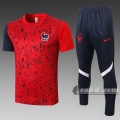 6Calcio: Maglietta Polo Shirts Francia Manica Corta + Pantaloni Rossa C542 2020 2021