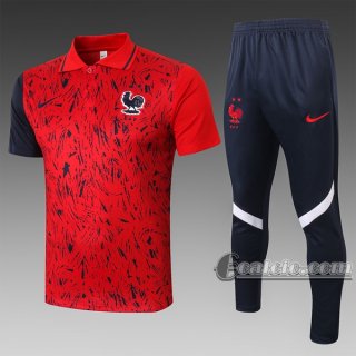 6Calcio: Maglietta Polo Shirts Francia Manica Corta + Pantaloni Rossa C543 2020 2021