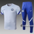 6Calcio: Maglietta Polo Shirts Fc Chelsea Manica Corta + Pantaloni Grigio Chiaro C547 2020 2021