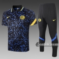 6Calcio: Maglietta Polo Shirts Inter Milan Manica Corta + Pantaloni Azzurra Scuro C548 2020 2021