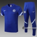 6Calcio: Maglietta Polo Shirts Fc Chelsea Manica Corta + Pantaloni Azzurra Scuro C550 2020 2021