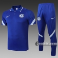 6Calcio: Maglietta Polo Shirts Fc Chelsea Manica Corta + Pantaloni Azzurra Scuro C551 2020 2021