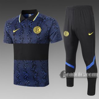 6Calcio: Maglietta Polo Shirts Inter Milan Manica Corta + Pantaloni Azzurra Scuro C552 2020 2021