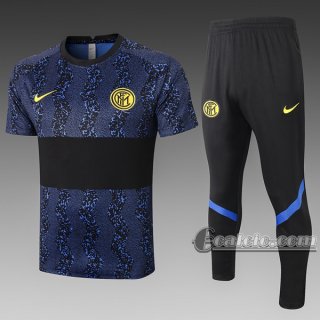 6Calcio: Maglietta Polo Shirts Inter Milan Manica Corta + Pantaloni Nera Azzurra C553 2020 2021