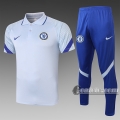 6Calcio: Maglietta Polo Shirts Fc Chelsea Manica Corta + Pantaloni Grigio Chiaro C554 2020 2021