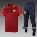 6Calcio: Maglietta Polo Shirts Fc Barcellona Manica Corta + Pantaloni Scarlatto C555 2020 2021