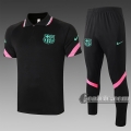 6Calcio: Maglietta Polo Shirts Fc Barcellona Manica Corta + Pantaloni Nera C561 2020 2021