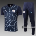 6Calcio: Maglietta Polo Shirts Manchester City Manica Corta + Pantaloni Azzurra Scuro C562 2020 2021