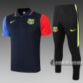 6Calcio: Maglietta Polo Shirts Fc Barcellona Manica Corta + Pantaloni Azzurra Scuro C565 2020 2021