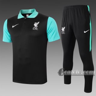 6Calcio: Maglietta Polo Shirts Fc Liverpool Manica Corta + Pantaloni Nera C568 2020 2021
