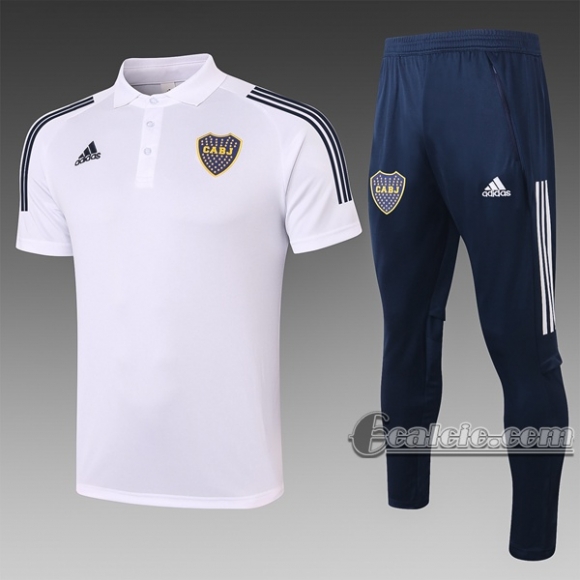 6Calcio: Maglietta Polo Shirts Boca Juniors Manica Corta + Pantaloni Bianca C569 2020 2021