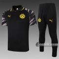 6Calcio: Maglietta Polo Shirts Borussia Dortmund Manica Corta + Pantaloni Nera C572 2020 2021
