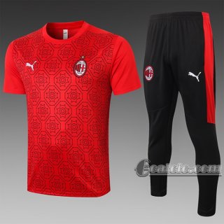 6Calcio: Maglietta Polo Shirts Ac Milan Manica Corta + Pantaloni Rossa C574 2020 2021