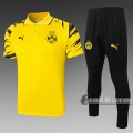 6Calcio: Maglietta Polo Shirts Borussia Dortmund Manica Corta + Pantaloni Gialla C575 2020 2021
