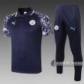 6Calcio: Maglietta Polo Shirts Manchester City Manica Corta + Pantaloni Azzurra Scuro C579 2020 2021