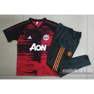6Calcio: Maglietta Polo Shirts Manchester United Manica Corta + Pantaloni Rossa C581 2020 2021