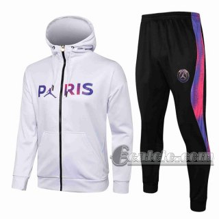 6Calcio: Sportswear Giacca Nuova Del Paris Saint Germain Psg Air Jordan Cappuccio Hoodie Full-Zip Bianca Jk35 2021 2022