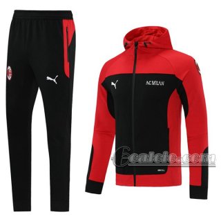 6Calcio: Sportswear Giacca Nuova Del Ac Milan Cappuccio Hoodie Full-Zip Rossa Jk36 2021 2022