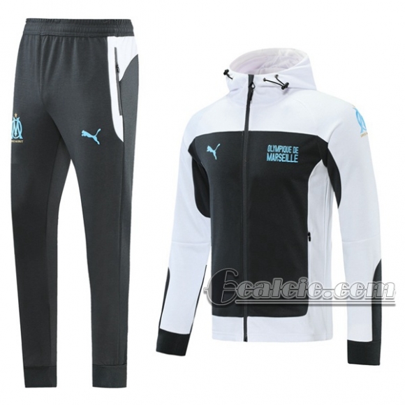 6Calcio: Sportswear Giacca Nuova Del Olympique Marsiglia Cappuccio Hoodie Full-Zip Bianca Jk38 2021 2022